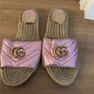 Gucci Pink Espadrille Slides with GG Logo